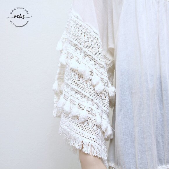 Lara Ethnics Boho Crochet Short Fringe Square Neck Blouse - Picture 9 of 11